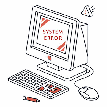 Retro computer system error isometric illustration