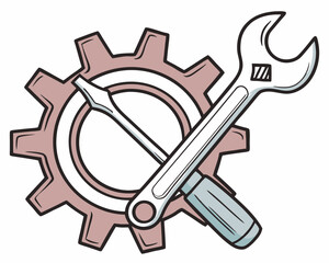 Professional gear wrench screwdriver tools isolated on white