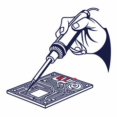 Hand soldering circuit board electronic repair technician