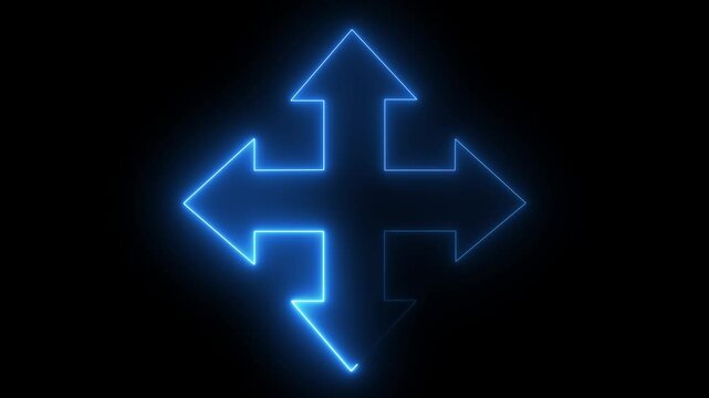 set of neon glowing colorful arrows design .Arrow in four direction on the black background. 4k video animated.