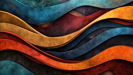 Abstract wavy layered textures in warm and cool colors