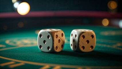 Dice resting on a green casino felt during a lively game night at a local gaming venue