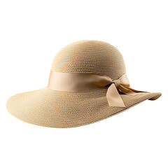 Sophisticated Wide Brim Sun Hat with Clean Lines and a Bow Isolated on Transparent Background