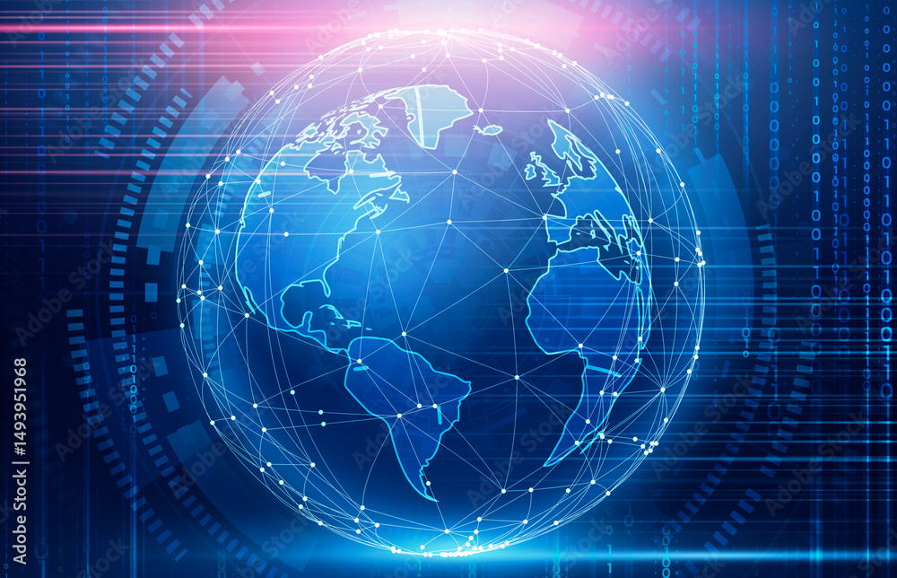 Aufkleber Global Network Connection. Creative Illustration Of Digital World Globe Over Abstract Binary Code Background