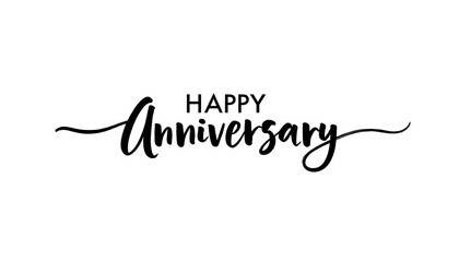 Happy anniversary lettering greeting card with black calligraphy isolated on white background.