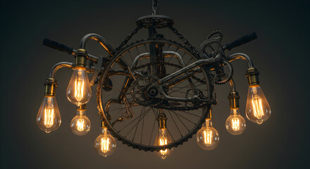 Creative Chandelier Made From Vintage Bicycle Parts And Exposed Bulbs