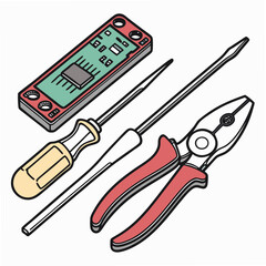 Professional repair tools kit isolated on white background