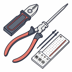 Professional isometric illustration of electronics tools on white background