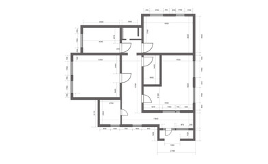 Architectural floor plan of a residential building with room dimensions and wall placements, used for construction planning. – Architecture. Construction. Design.