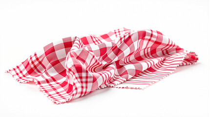 Red and white checked kitchen towel on white background