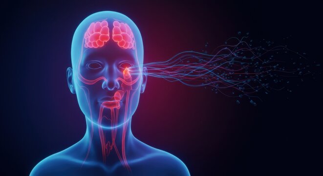 Advanced Human Brain and Neural Network Illustration Showing Sensory Input and Cognitive Processing