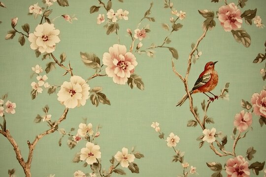 Fototapeta Floral wallpaper pattern with a bird