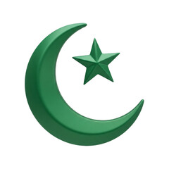 Green crescent moon and star symbol isolated on transparent
