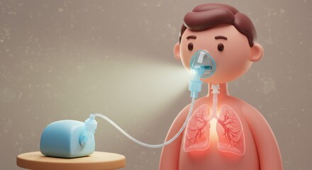 Child with Asthma Using Inhaler Illustration Highlighting Respiratory System