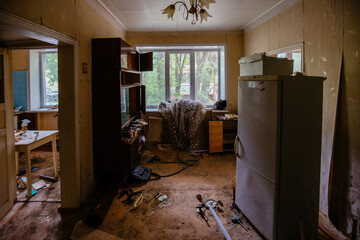 Interior of domestic room of abandoned apartment house