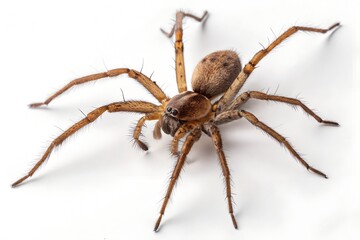 Large brown spider isolated on white background close up