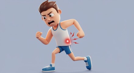 Animated boy experiencing sudden abdominal pain during running