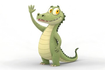 Obraz premium Friendly cartoon crocodile waving hello cute reptile illustration