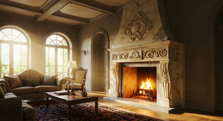 Warmth And Elegance Interior Design Featuring Ornate Fireplace Setting