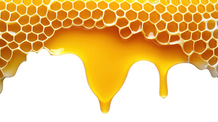 Honeycomb with Flowing Honey on Transparent Background