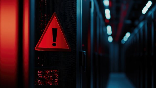 Red alert warning sign in a server room