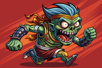 Vector illustration of Cartoon zombie on red isolated background