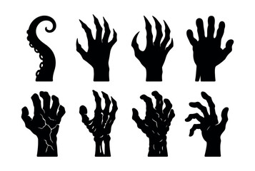 Horror silhouette icons set. spooky and creepy hand shapes collection