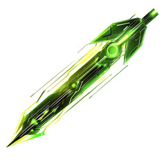 Futuristic Arrow with Digital Accents in Neon Lime Isolated on Transparent Background