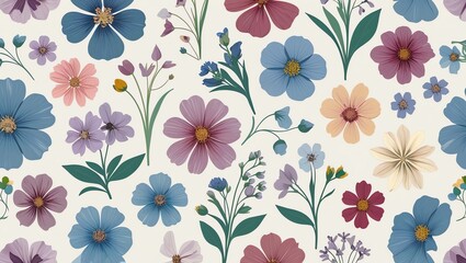 Elegant Floral Pattern: A Delightful Tapestry of Pastel Blooms