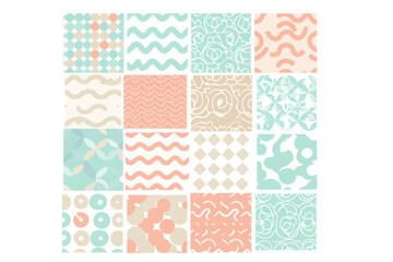 Set of vintage floral and geometric seamless patterns with retro pink designs for fabric wallpaper and scrapbooking