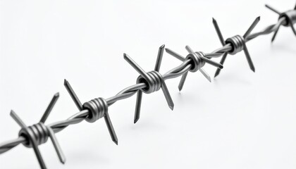 Closeup of Barbed Wire Isolated on White Background