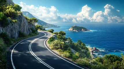Scenic coastal highway winding through lush landscape.