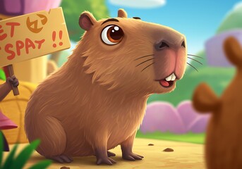 Adorable Capybara Cartoon: Playful, Stylized Artwork