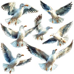 Obraz premium Seagulls in flight watercolor photo collection
