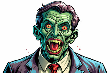 Fototapeta premium Cartoon zombie businessman stalking white isolated background