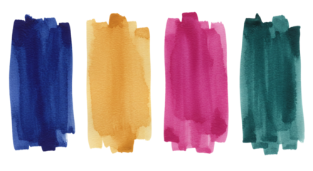 Colorful watercolor strokes evoke artistic expression and playful creativity in shades of blue on transparent background