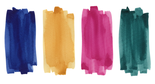 Colorful watercolor strokes evoke artistic expression and playful creativity in shades of blue on transparent background