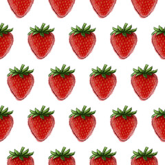 Hand drawn watercolor strawberry seamless pattern