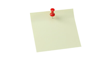 A clean yellow sticky note beckons with possibility held by a bold red pushpin on a pristine on transparent background