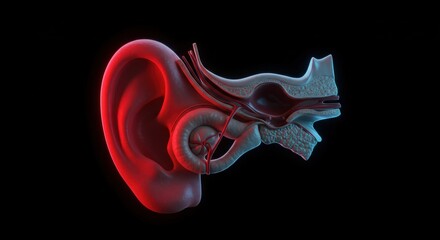 Detailed Cross-Section of the Human Ear Highlighting Internal Anatomy and Structures