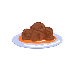 Flat vector illustration of Indonesian beef rendang on plate
