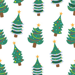 Pattern of decorated Christmas trees, Vector