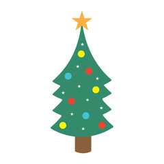 Decorated Christmas tree with star and ornaments, Vector