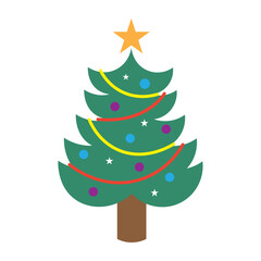 Decorated Christmas tree with star and ornaments, Vector