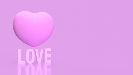 The Love wood text and Pink Heart   for  romance concept 3d Rendering.