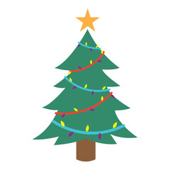 Decorated Christmas tree with star and ornaments, Vector