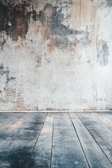 Fototapeta premium Rustic Weathered Wall and Wooden Floor: A Vintage Interior Scene