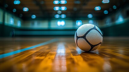 Indoor sports ball on wooden floor