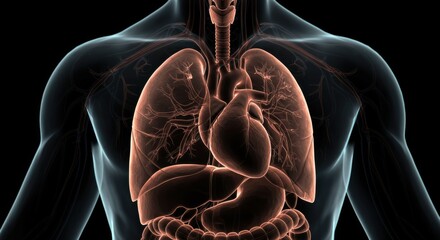 Illustration of Human Respiratory and Cardiovascular Organs in the Thoracic Cavity