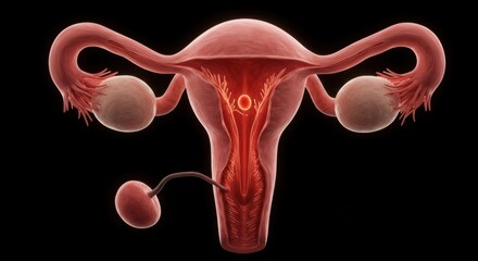 Detailed Anatomical Illustration of the Female Reproductive System and Ovary with Focus on Internal Structures